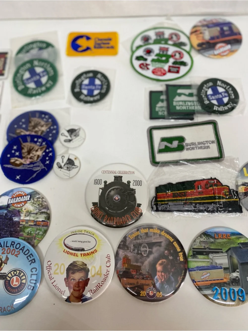 Railroad Train Themed Memorabilia  Lot of 28+ Patches Pinback Buttons Keychains